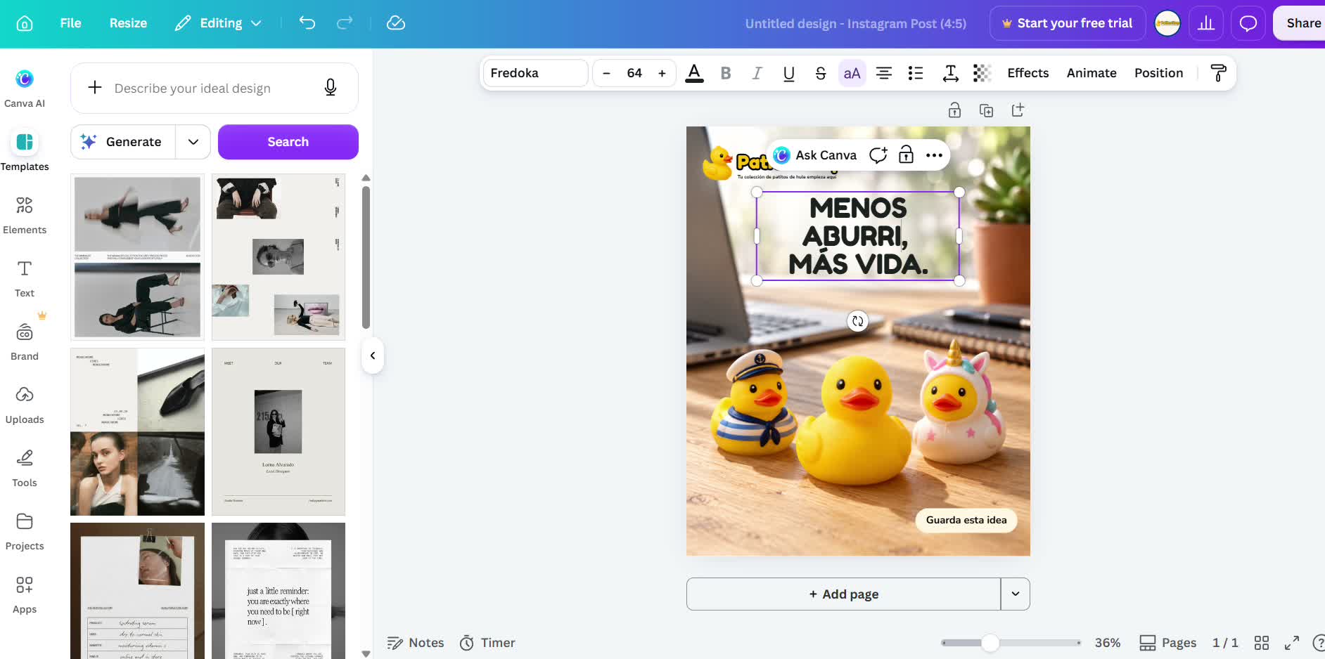 Captura de pantalla — paso 3: Sube la imagen y edita el texto