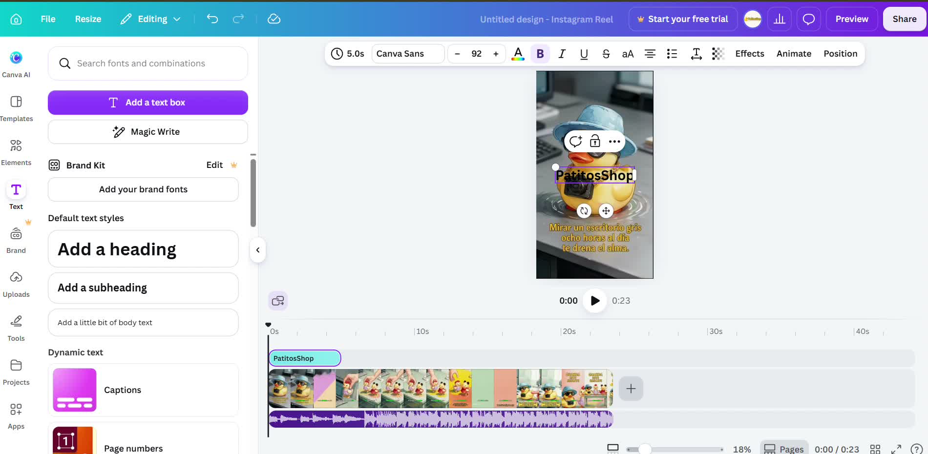 Captura de pantalla — paso 4: Agrega texto en pantalla