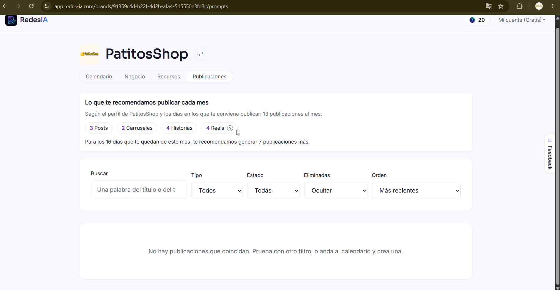 Captura de pantalla — paso 6: Publicaciones: el control de todo lo que armaste