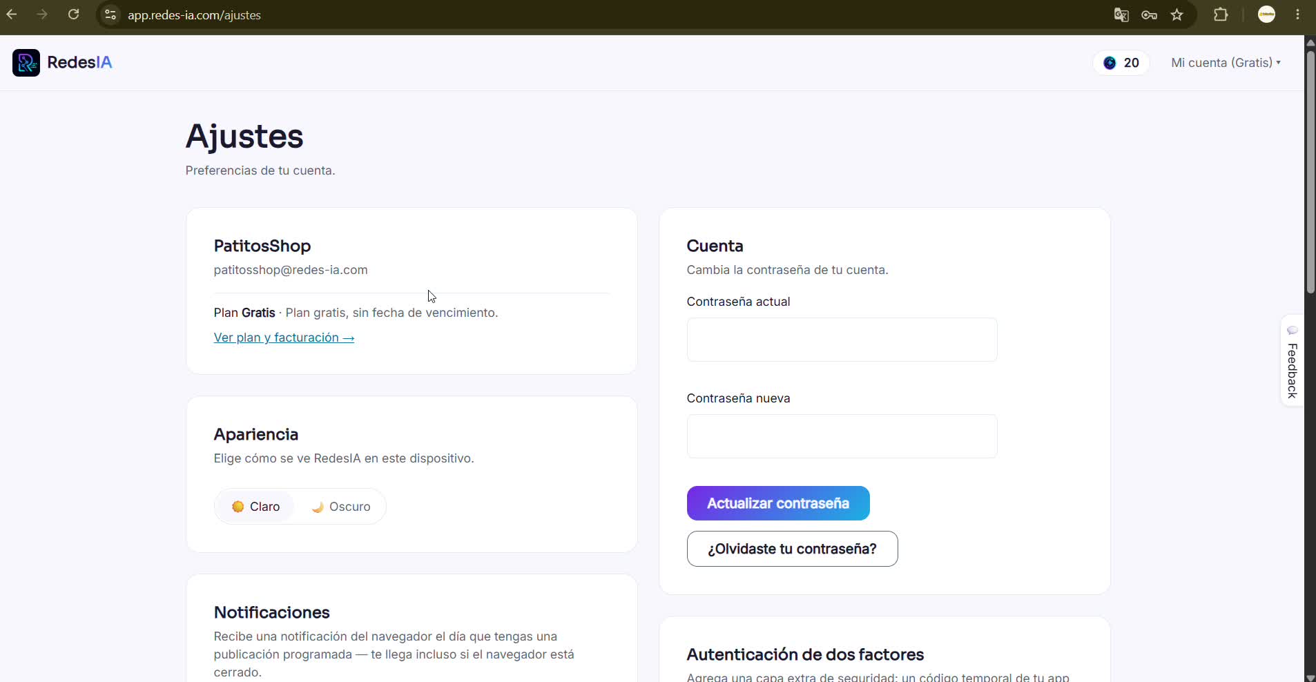 Captura de pantalla — paso 7: Ajustes de tu cuenta