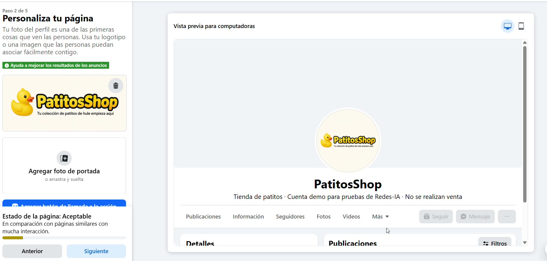 Captura de pantalla — paso 4: Sube tu logo como foto de perfil