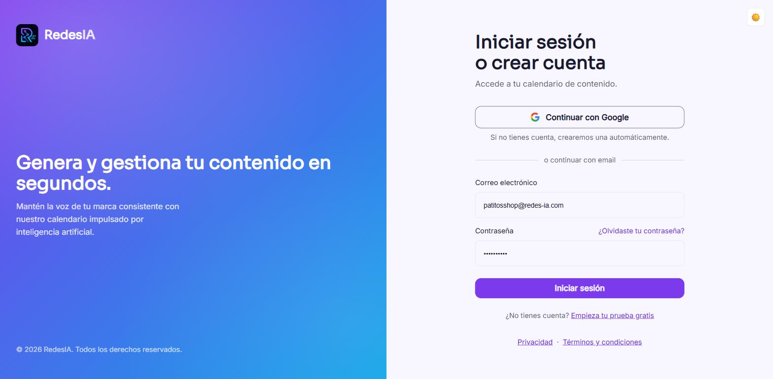 Captura de pantalla — paso 1: Inicia sesión en RedesIA