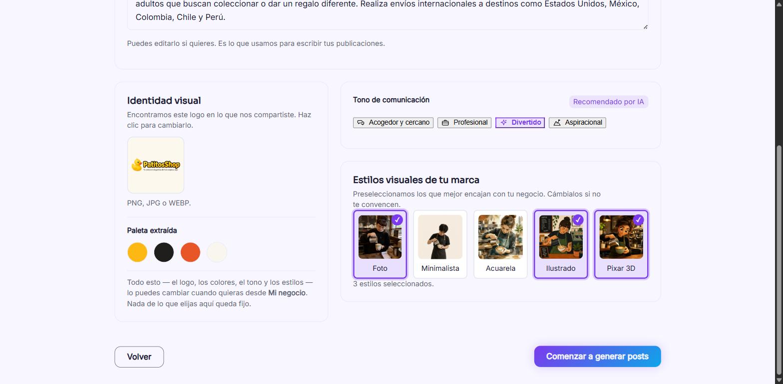 Captura de pantalla — paso 9: Ajusta tu identidad visual y listo