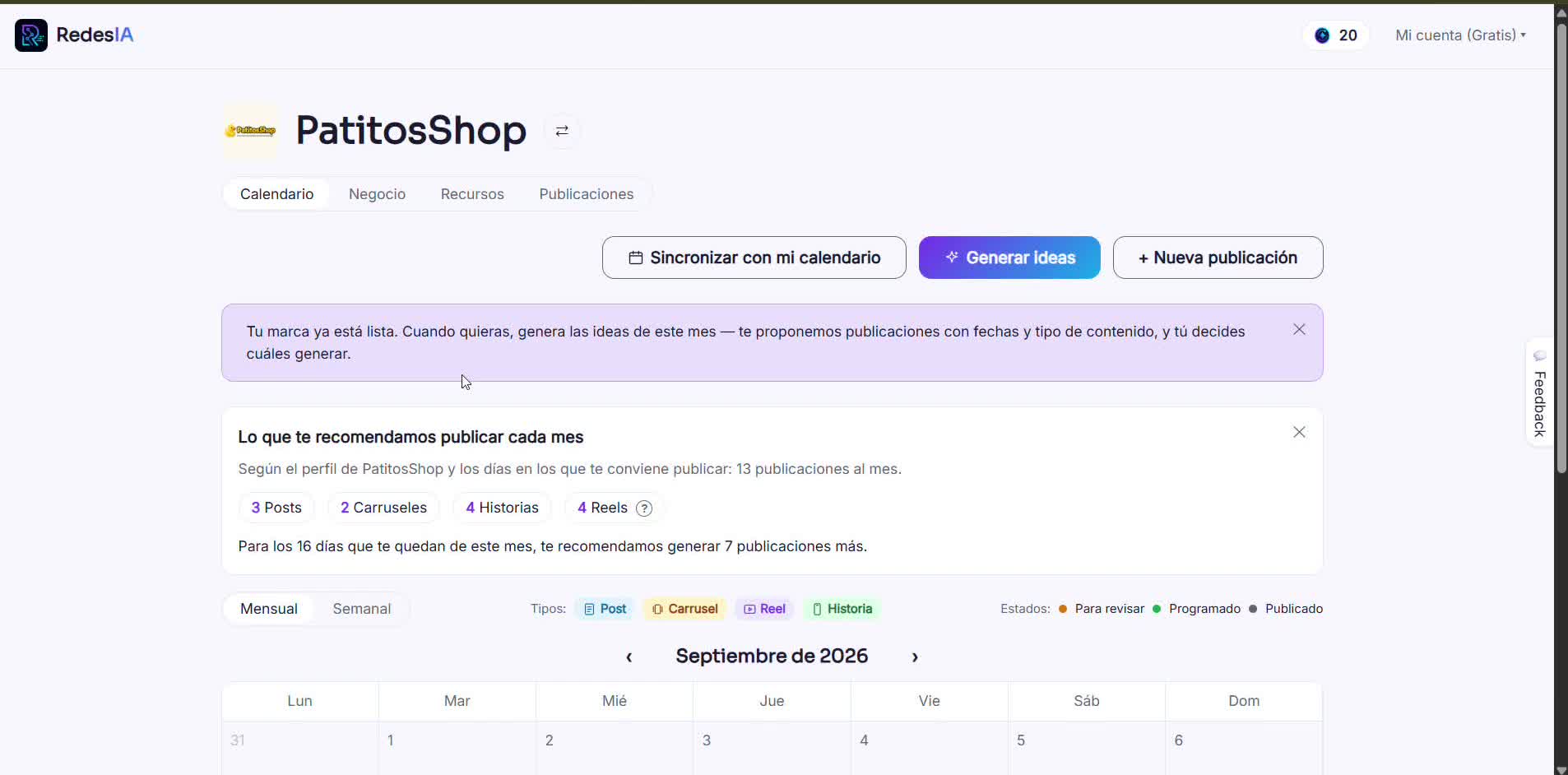 Captura de pantalla — paso 10: Y llegaste a tu calendario