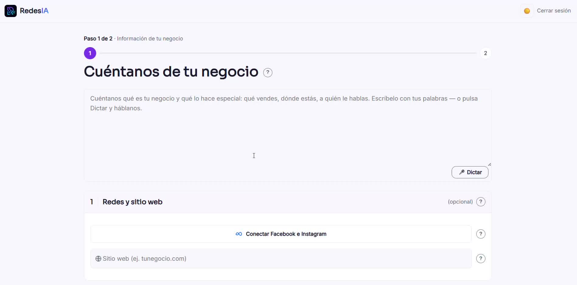 Captura de pantalla — paso 1: Empieza el onboarding sin conectar nada