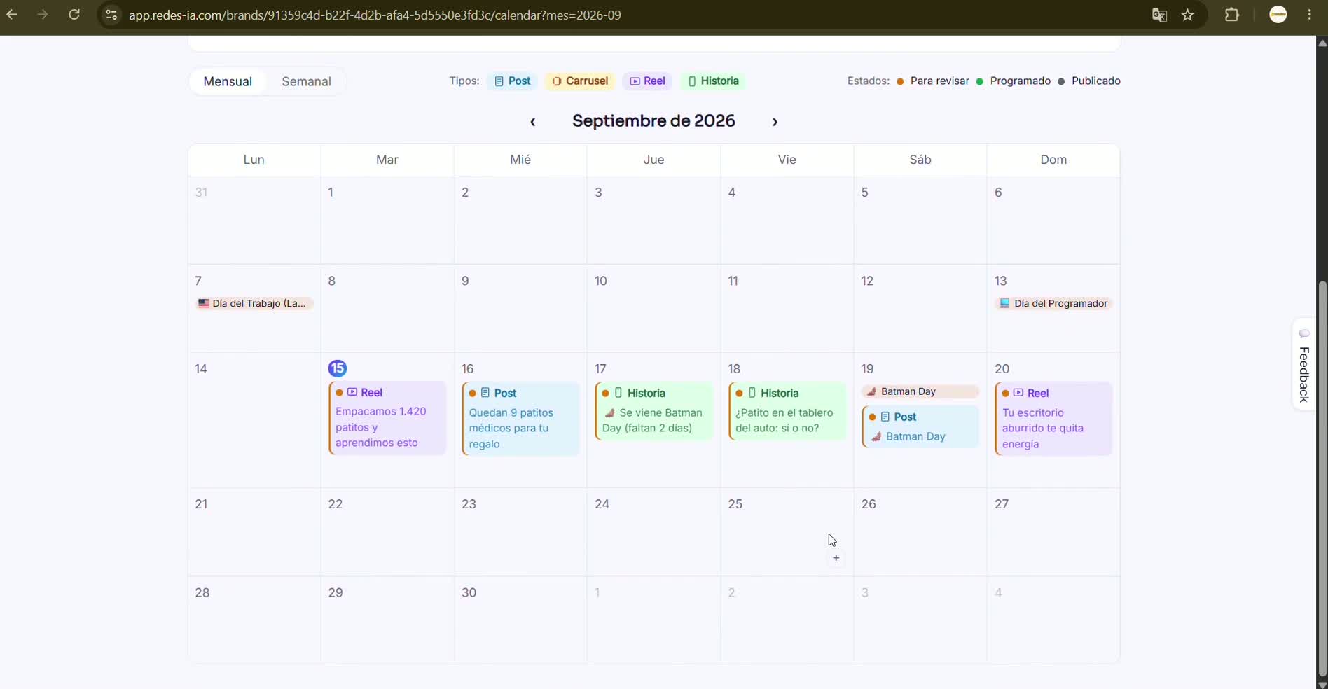 Captura de pantalla — paso 3: Así queda armada tu semana