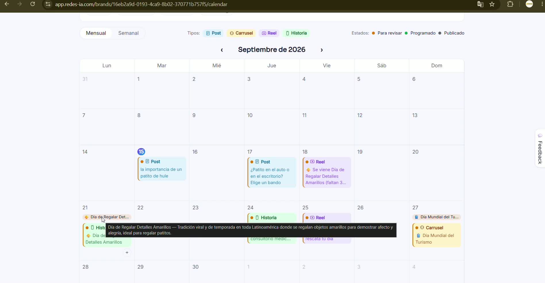 Captura de pantalla — paso 4: Así queda armado el mes completo