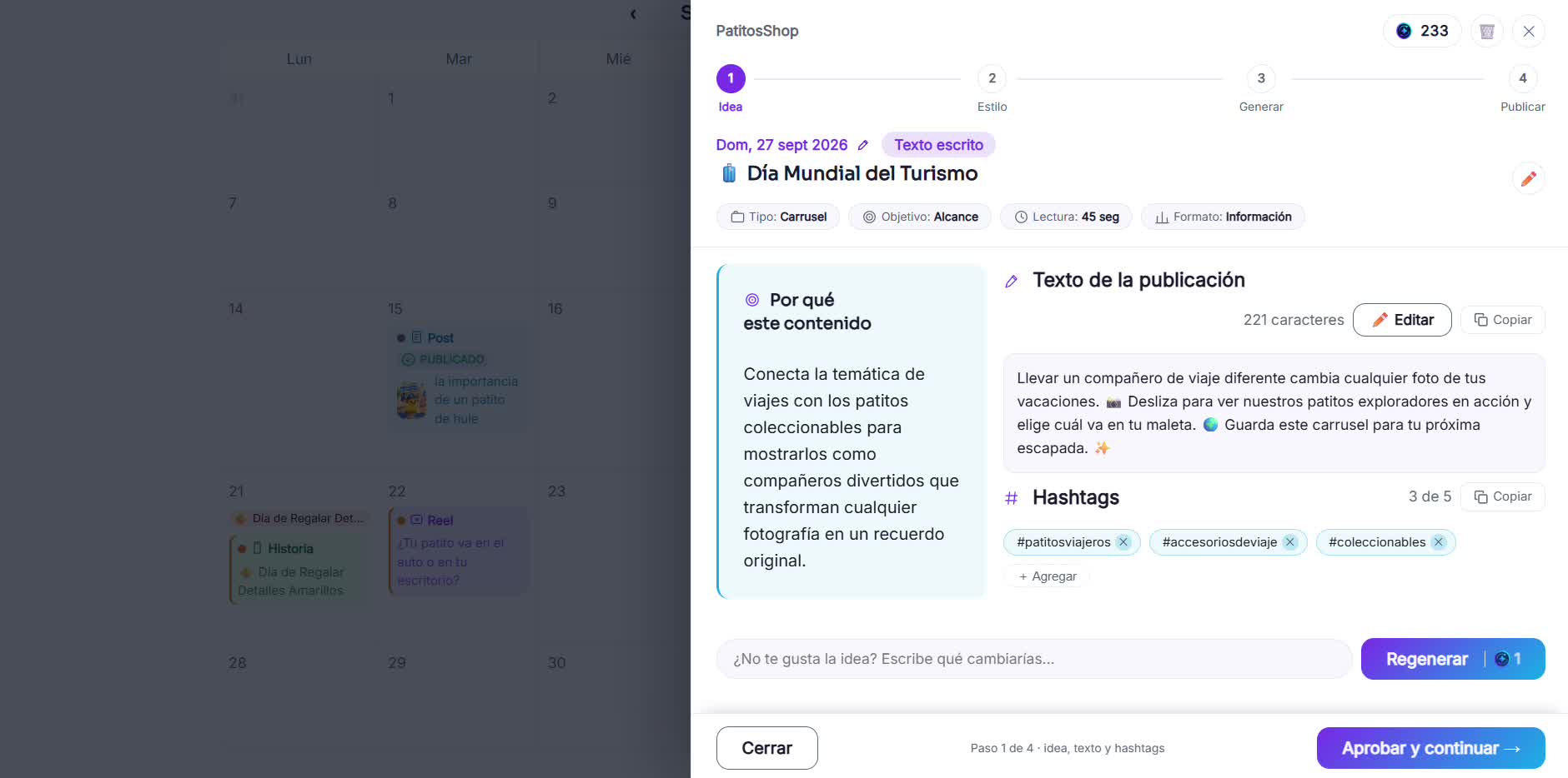Captura de pantalla — paso 1: Abre la idea de carrusel desde tu calendario