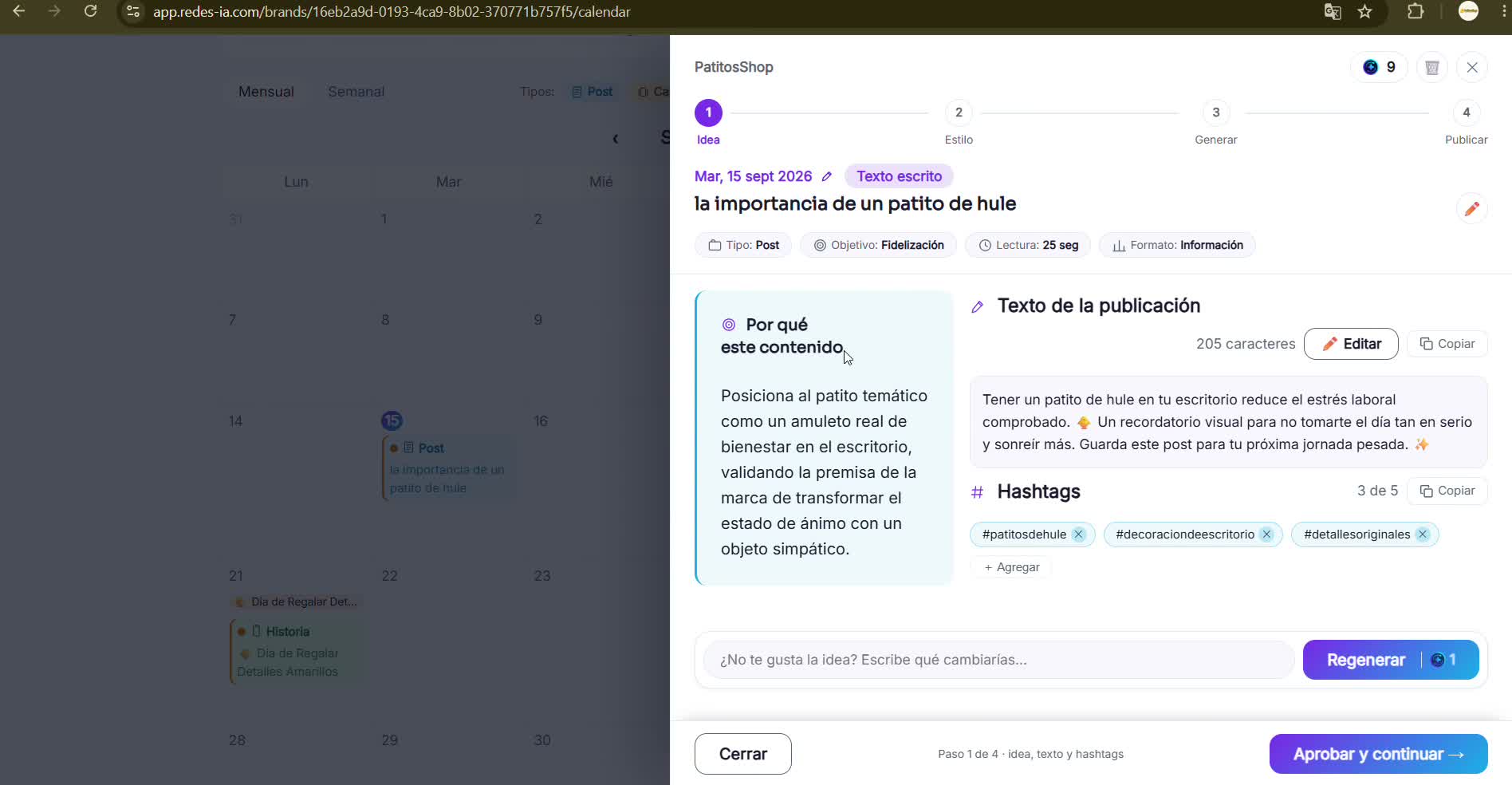 Captura de pantalla — paso 2: ¿No te convence el texto? Edítalo o regenéralo