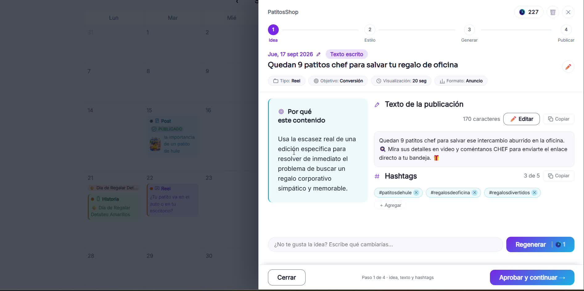 Captura de pantalla — paso 1: Abre la idea de Reel desde tu calendario