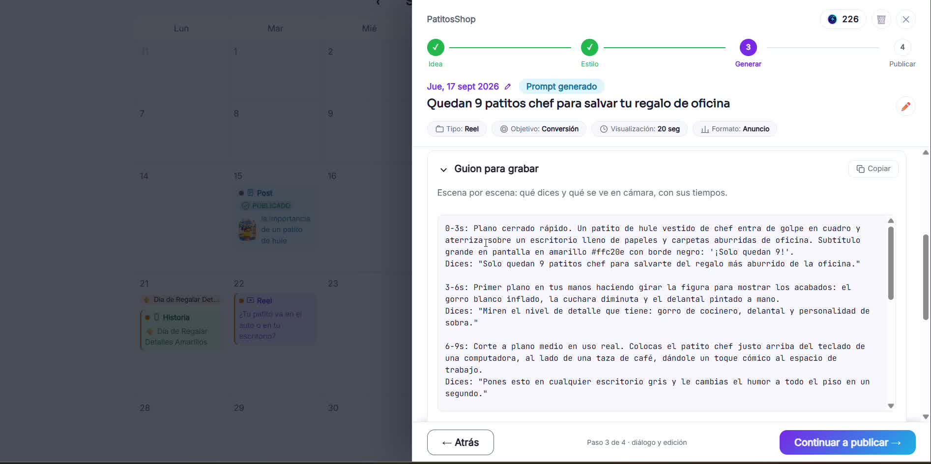 Captura de pantalla — paso 3: Genera o descarga el guion