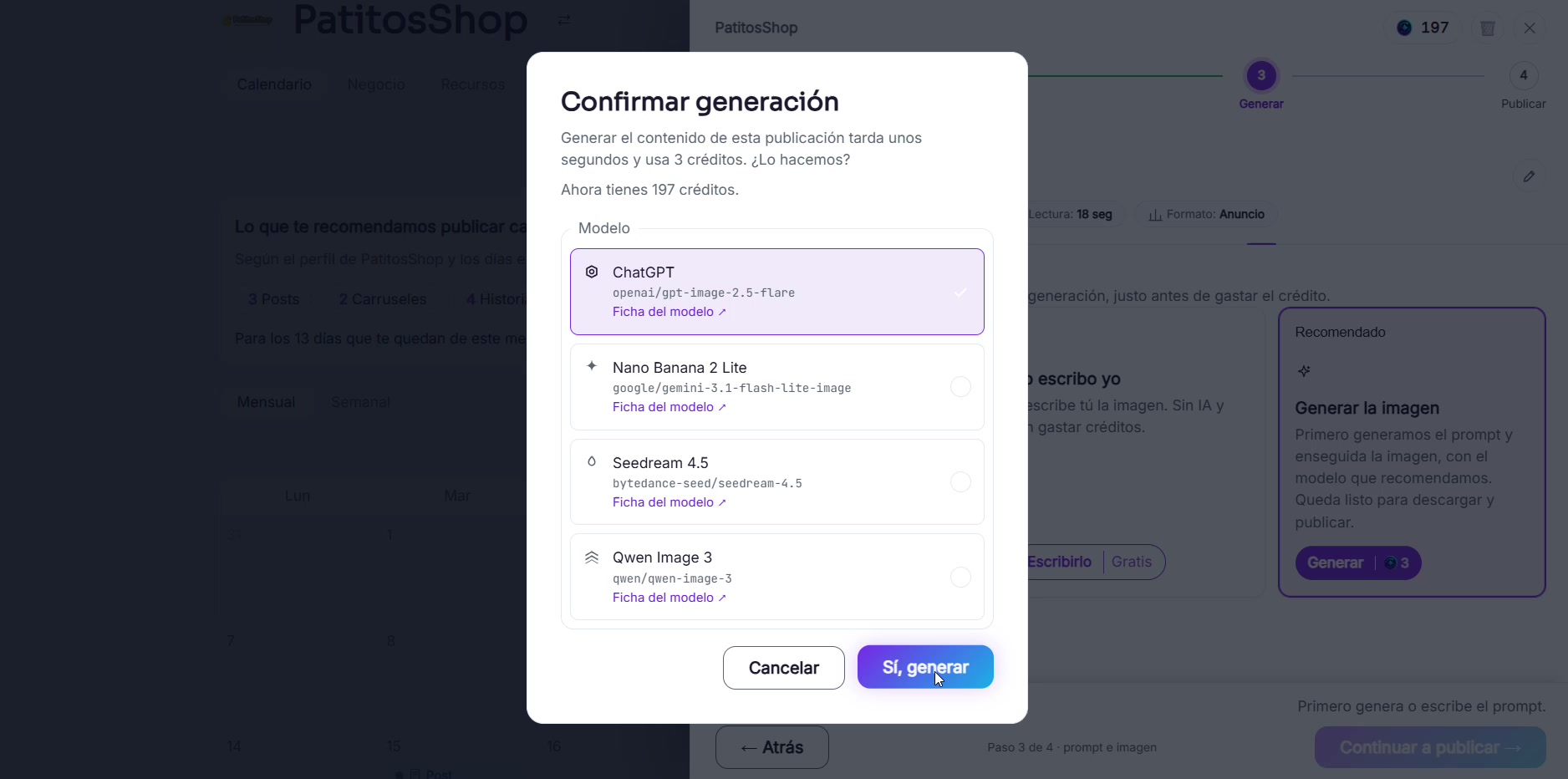 Captura de pantalla — paso 4: Confirma la generación