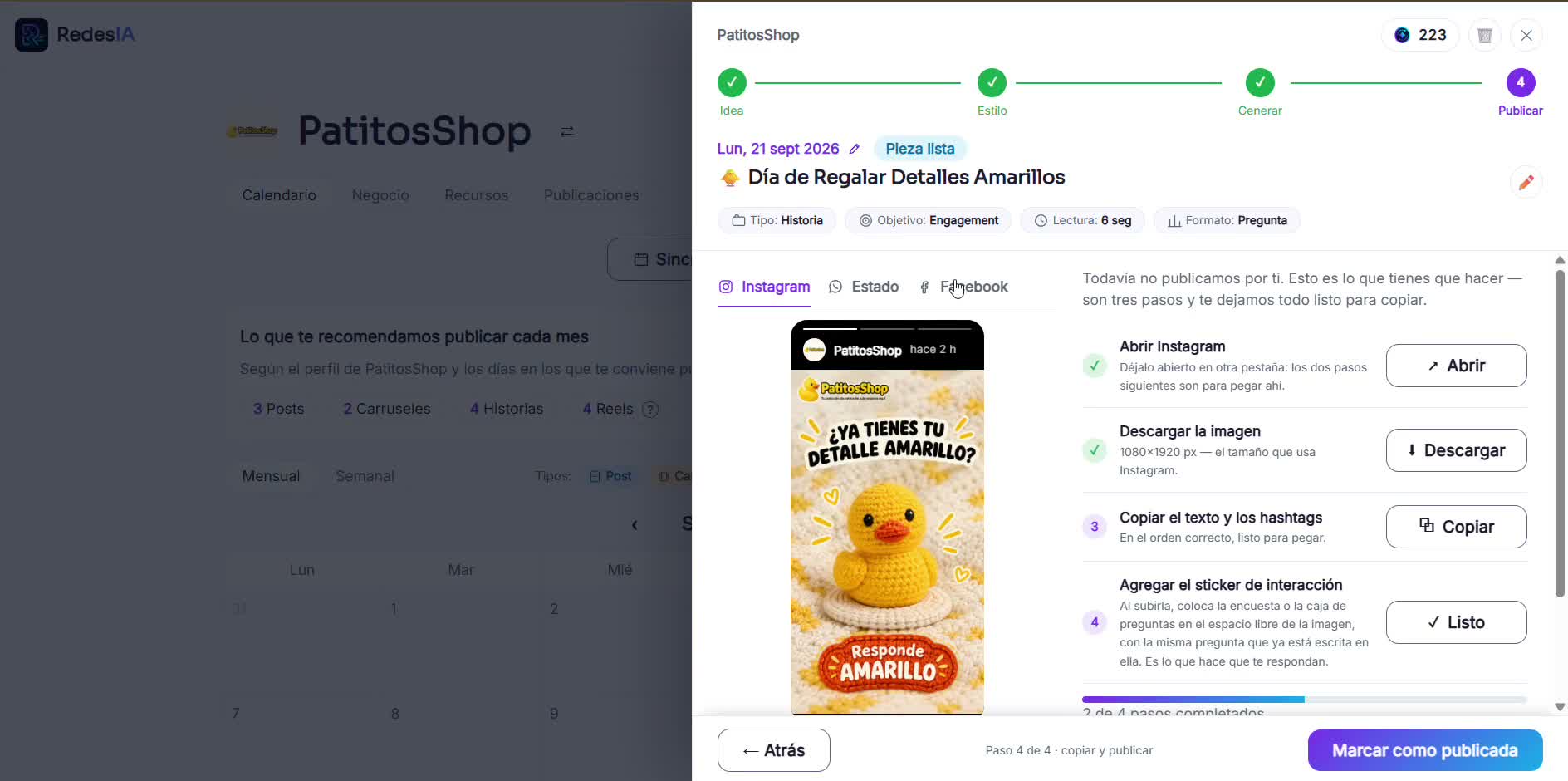 Captura de pantalla — paso 1: Descarga la imagen o el video de tu Historia