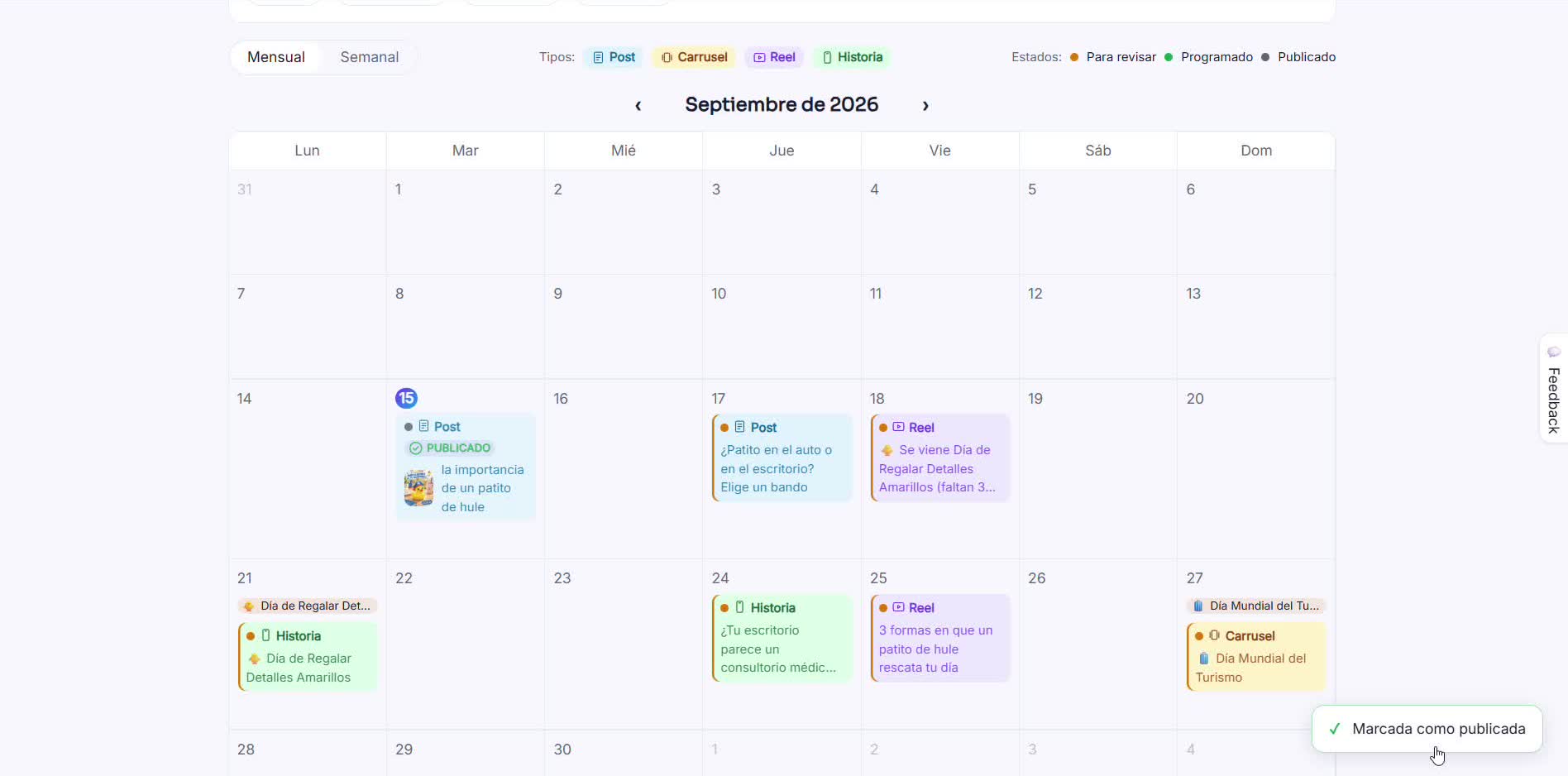 Captura de pantalla — paso 3: Marca el post como publicado