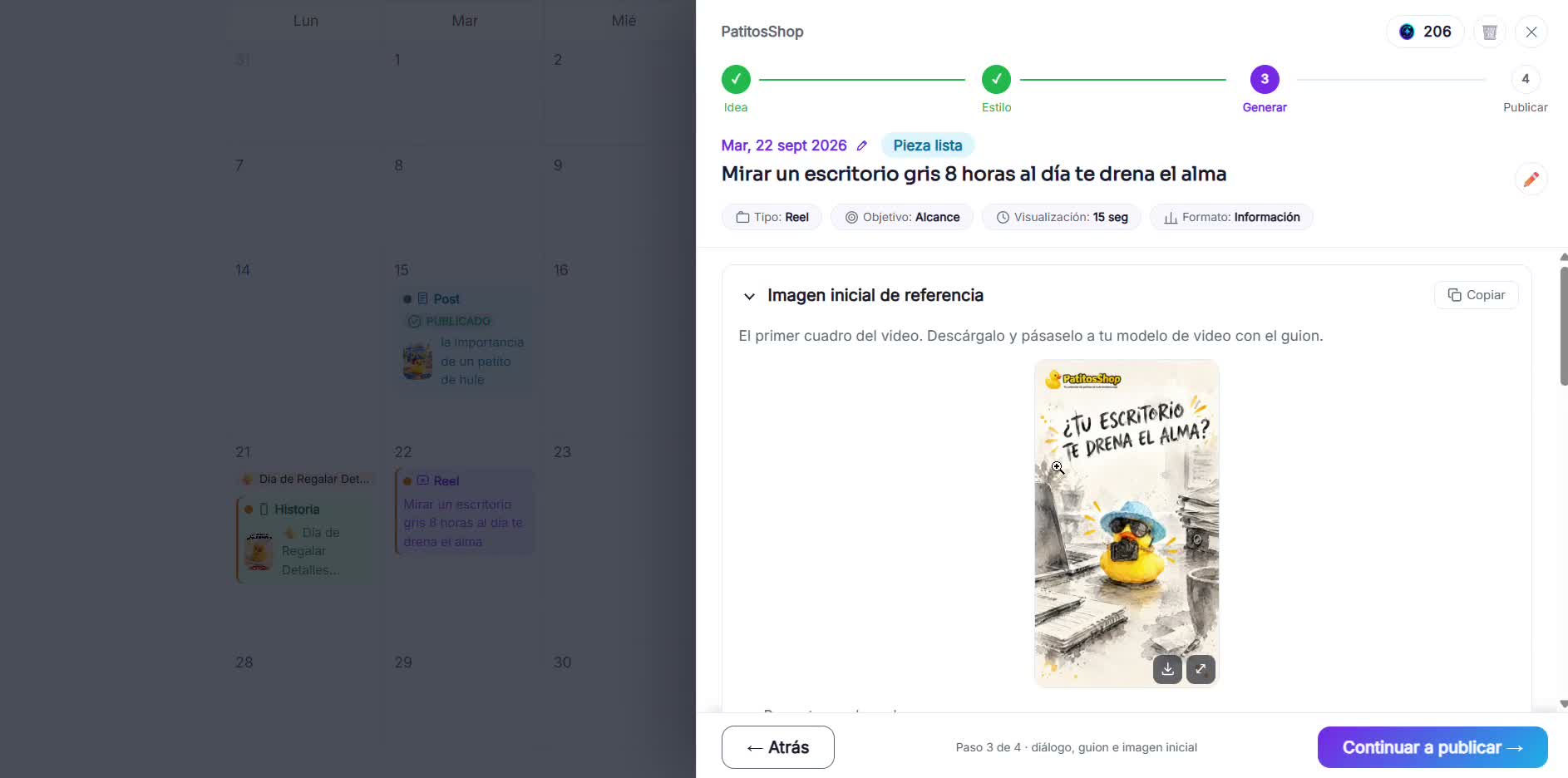 Captura de pantalla — paso 1: Copia el diálogo y la imagen inicial