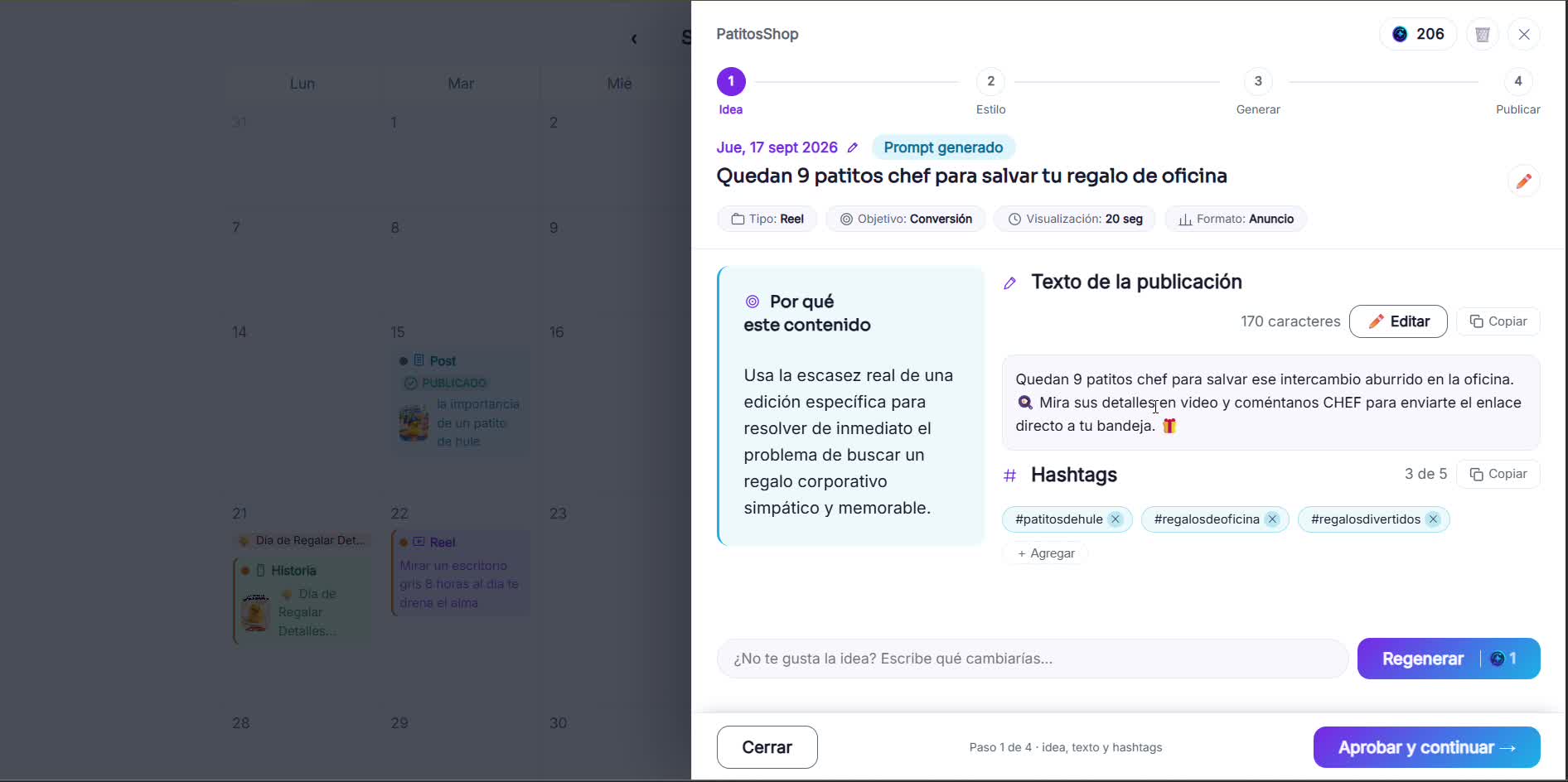 Captura de pantalla — paso 1: Abre la idea que ya generaste