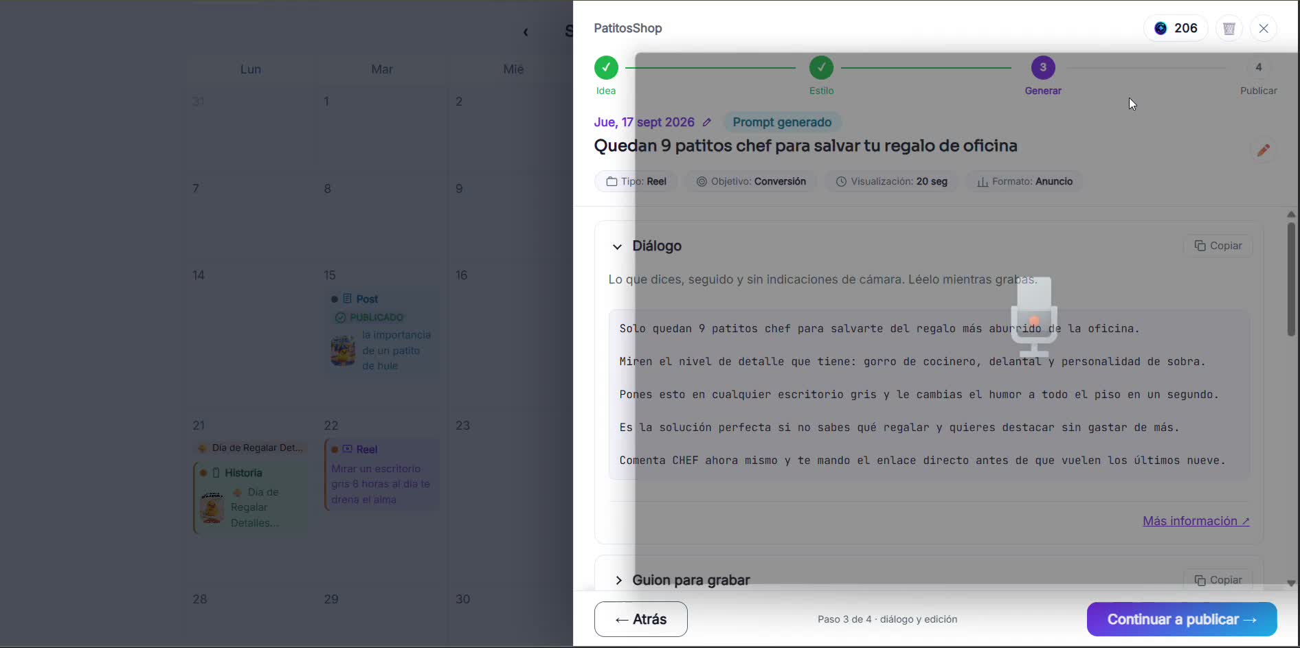 Captura de pantalla — paso 3: Lee el diálogo mientras grabas