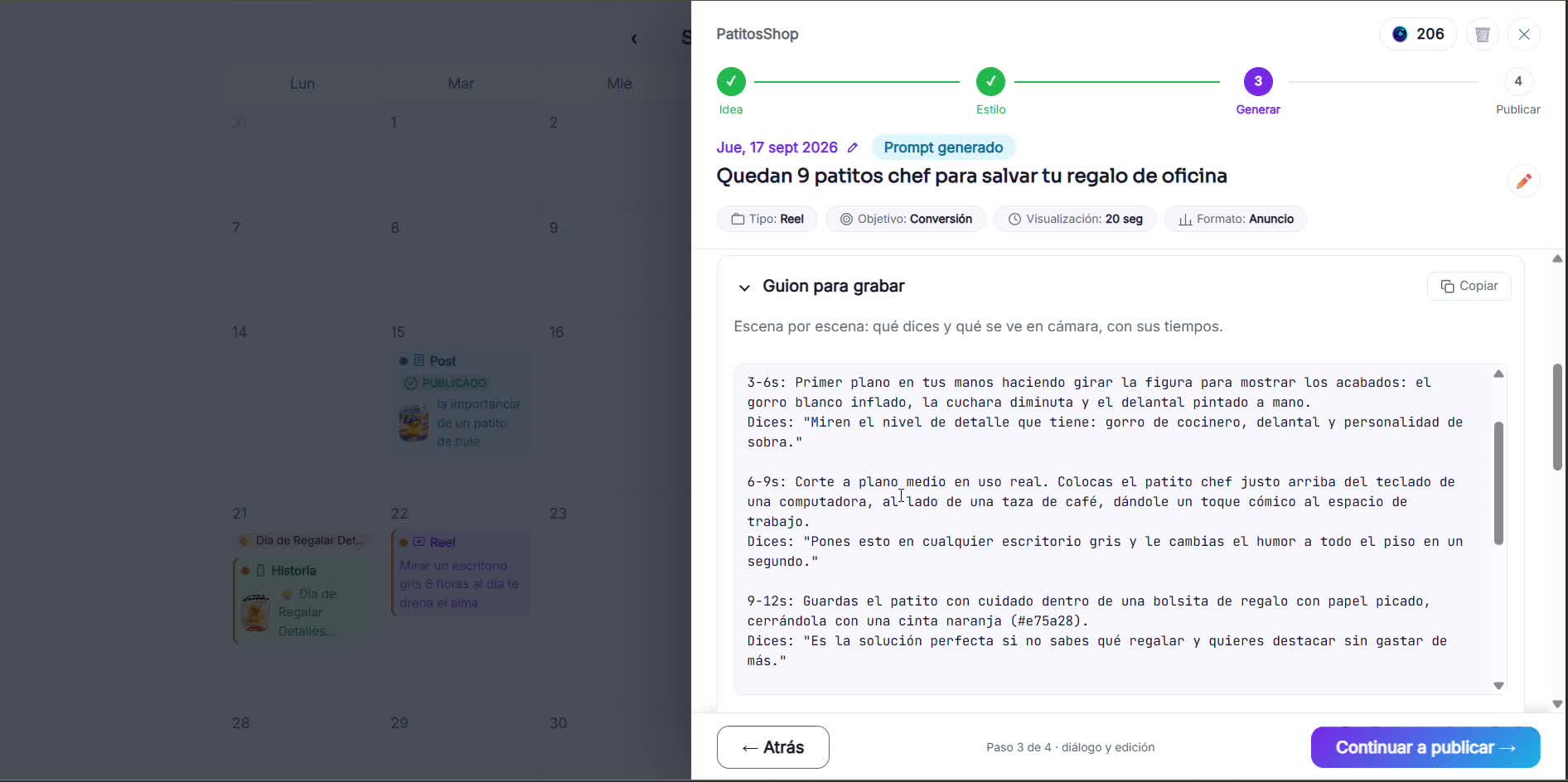 Captura de pantalla — paso 4: Sigue el guion escena por escena