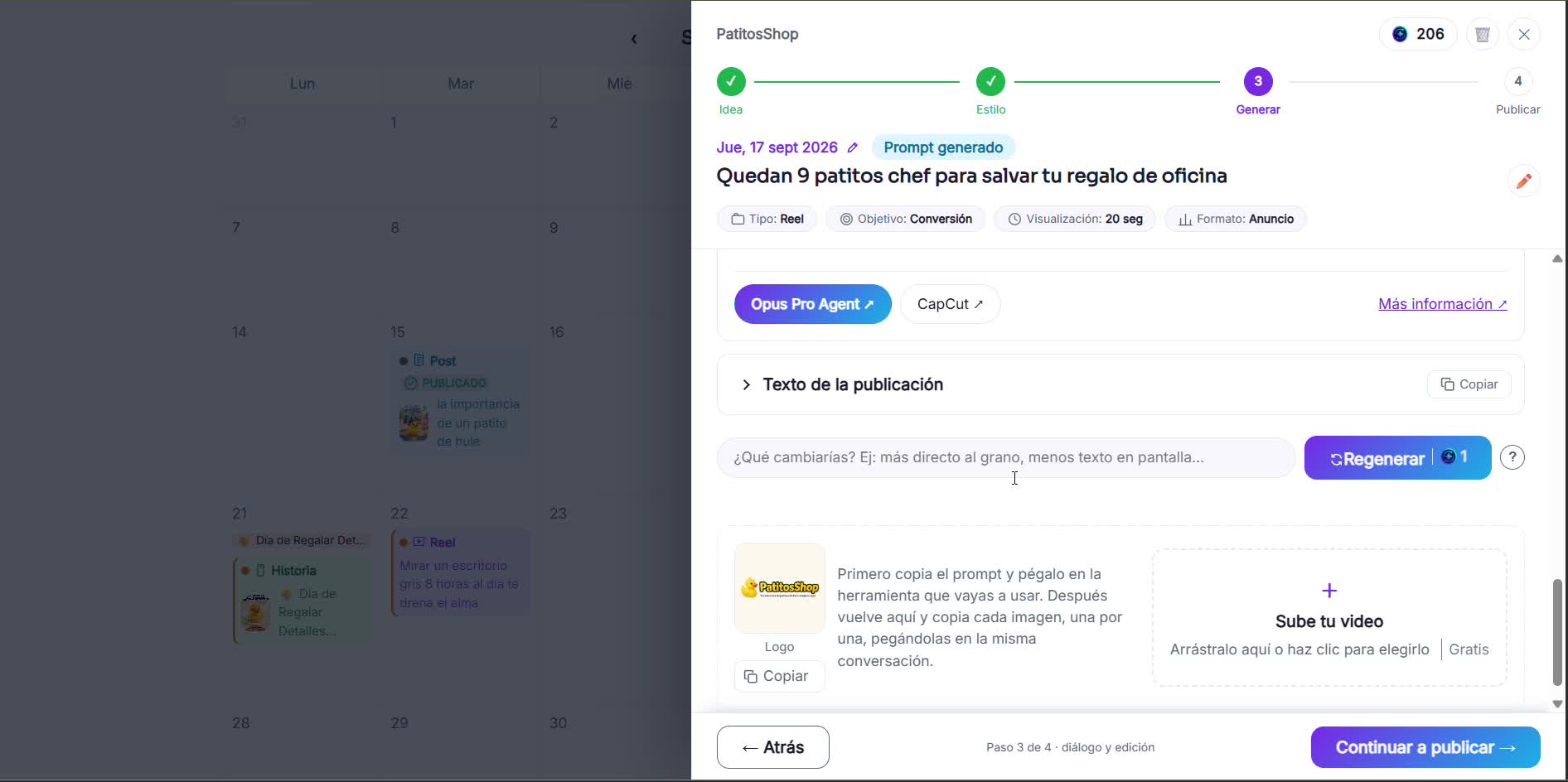 Captura de pantalla — paso 5: Edita con IA o sube tu video